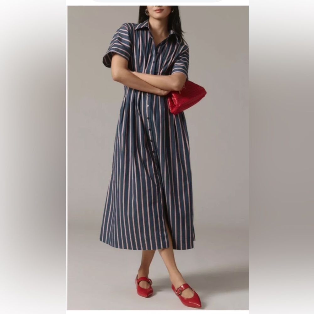 Anthropologie Exquise The Tobie Button-Front Pleated Shirt Dress